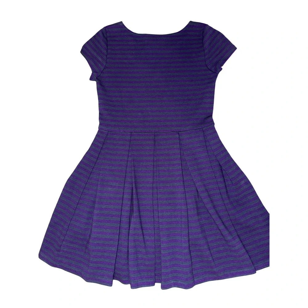 Polo Ralph Lauren Girls Purple Striped Short Sleeve Pleated Dress Sz L 12 14 NEW
